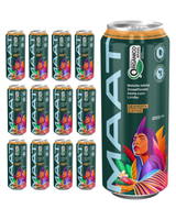 Pack com 12 latas da MAAT de mate com limão, com uma lata em destaque ao lado das doze